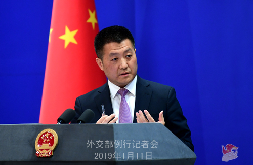 Foreign Ministry spokesperson Lu Kang speaks at a daily press conference on January 11, 2019. [Photo: fmprc.gov.cn]