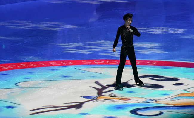 Chinese figure skater Jin Boyang performs during the China-Finland Year of Winter Sports opening ceremony on Jan 15, 2019 in Beijing. [Photo: China Plus]