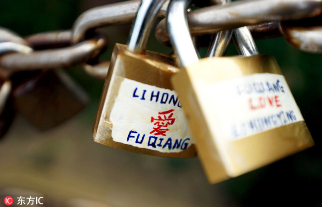 Love locks are seen in a park in Tianjin [Photo: IC]
