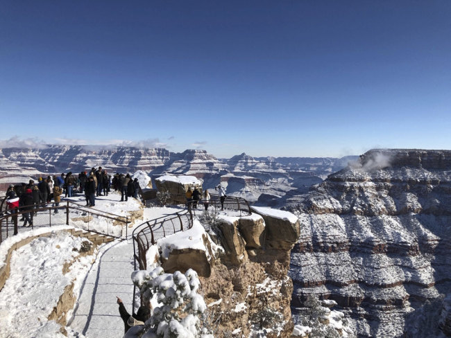 In this Tuesday, Jan. 1, 2019, photo, snow covers the Grand Canyon on the South Rim, in Arizona. [File photo: AP/Anna Johnson]