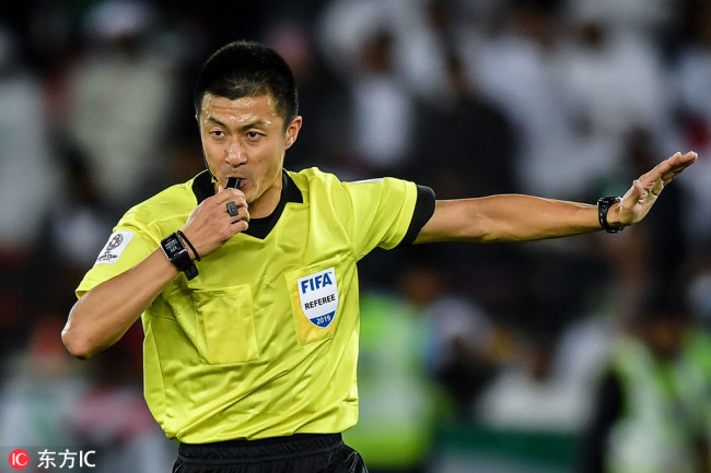 Fu Ming, referee of the Chinese Football Association, at the AFC Asian Cup 2019, in Abu Dhabi, United Arab Emirates, Jan. 21, 2019. [File Photo: IC]