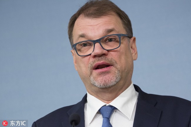 Finnish Prime Minister Juha Sipila speaks at a press conference after handing in his letter of resignation to Finnish President Sauli Niinisto, in Helsinki, Finland, 08 March 2019. The Finnish government's collapse is mainly due to the failure passage of social and health care reform in parliament. The cabinet will continue to work in caretaker capacity.[Photo: IC]