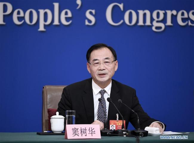 Dou Shuhua, vice chairman of the Natural Resource and Environmental Protection Committee of the National People's Congress (NPC), answers questions during a press conference on the supervision work by the NPC for the second session of the 13th NPC in Beijing, March 10, 2019. [Photo: Xinhua]