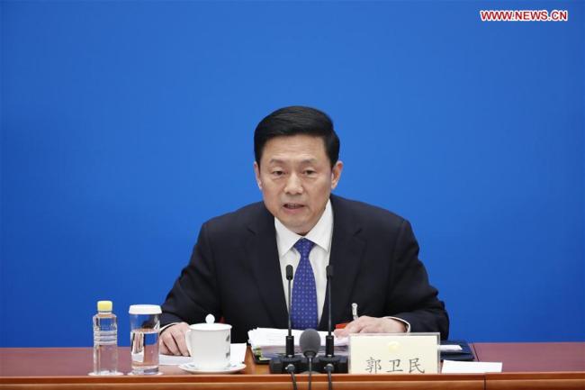 Guo Weimin, spokesman of the second session of the 13th National Committee of the Chinese People's Political Consultative Conference (CPPCC), attends a press conference at the Great Hall of the People in Beijing, capital of China, March 2, 2019. The CPPCC National Committee held a press conference on Saturday afternoon, one day ahead of its annual session. [Photo: Xinhua]