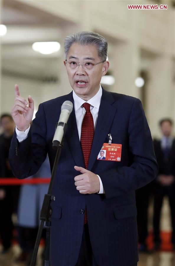 Li Xiaopeng, a member of the 13th National Committee of the Chinese People's Political Consultative Conference (CPPCC), receives an interview ahead of the closing meeting of the second session of the 13th CPPCC National Committee at the Great Hall of the People in Beijing, capital of China, March 13, 2019. [Photo: Xinhua]