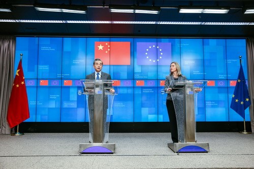 Chinese State Councilor and Foreign Minister Wang Yi speaks during a joint press conference with European Union (EU) High Representative for Foreign Affairs and Security Policy Federica Mogherini on March 18, 2019. [Photo: fmprc.gov.cn]