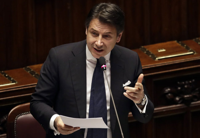 Italian Prime Minister Giuseppe Conte addresses the Lower Chamber of the Italian parliament in Rome, Tuesday, March 19, 2019. [File photo: AP/Alessandra Tarantino]
