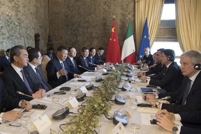 Chinese President Xi Jinping and Italian Prime Minister Giuseppe Conte hold talks in Rome, Italy, March 23, 2019. [Photo: Xinhua/Li Xueren]