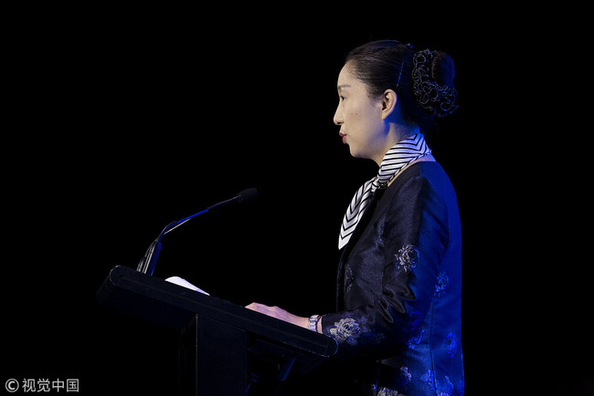 Her Excellency Ms Wu Xi, Ambassador of the People’s Republic of China to NewZealand, speaks during the China-New Zealand Year of Tourism opening ceremony at Te Papa on March 30, 2019 in Wellington, New Zealand. [Photo: VCG]