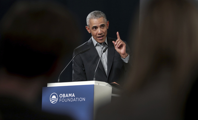 Former US President Barack Obama gestures as he speaks during a town hall meeting at the 'European School For Management And Technology' (ESMT) in Berlin, Germany, Saturday, April 6, 2019. [Photo: AP]