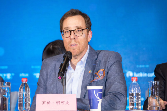 Rob Minkoff, head of this year's Tiantan Awards jury, speaks ahead of the Beijing International Film Festival on Thursday, April 11, 2019. [Photo: China Plus]