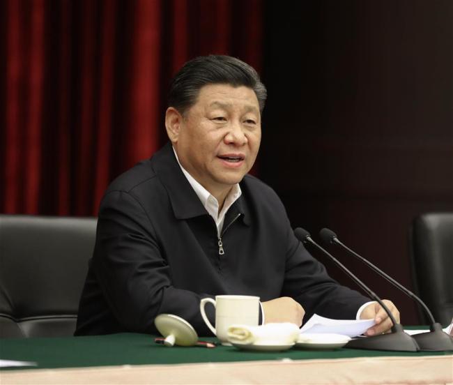 Chinese President Xi Jinping, also general secretary of the Communist Party of China Central Committee and chairman of the Central Military Commission, presides over a symposium about solving prominent problems including meeting the basic needs of food and clothing and guaranteeing compulsory education, basic medical care and housing in southwest China's Chongqing, April 16, 2019. [Photo: Xinhua/Ju Peng]