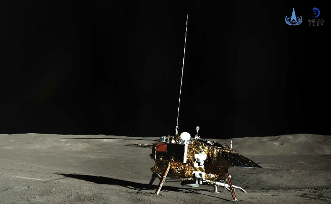 Panoramic photo shows the lander of the Chang'e-4 probe. [Photo: Xinhua/China National Space Administration]