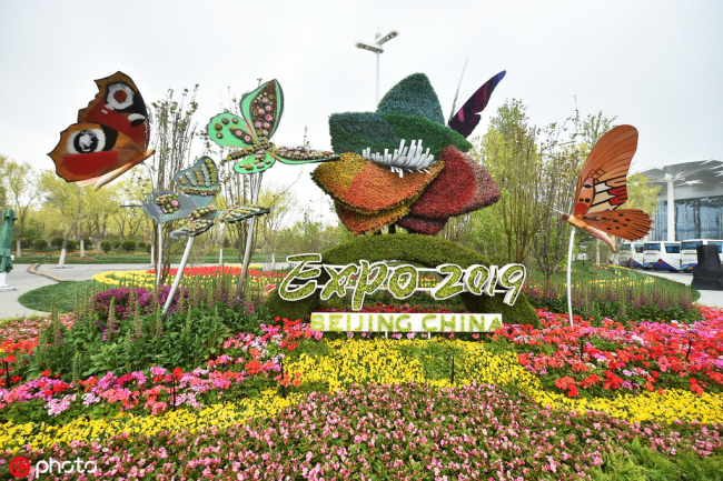 An eye-catching floral sculpture at the Beijing horticultural expo, April 26, 2019. The 2019 Beijing International Horticultural Expo is set to be held from April 29 to October 7. Visitors will get to see featured horticultural settings in various parks from different provinces in China. [Photo: IC]