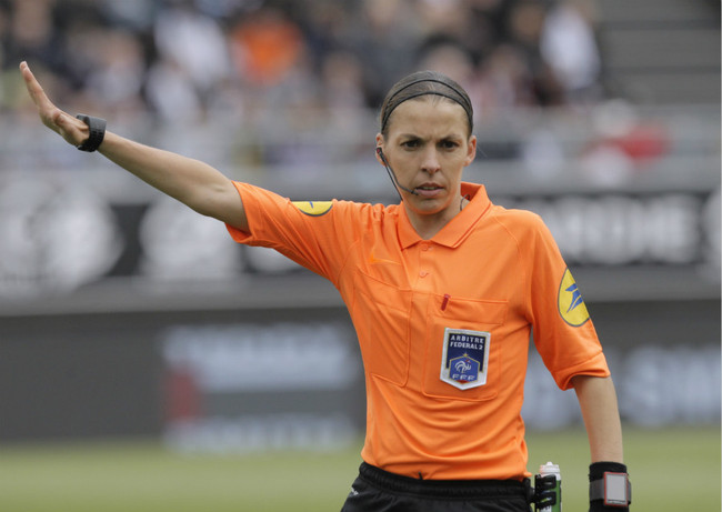 French referee Stephanie Frappart gestures during her French League One soccer match between Amiens and Strasbourg, at the Stade de la Licorne stadium in Amiens, France on Sunday, April 28, 2019. [Photo: AP]