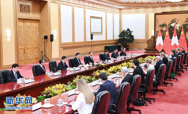 Chinese President Xi Jinping holds talks with Swiss Confederation President Ueli Maurer at the Great Hall of the People in Beijing on April 29, 2019. [Photo: Xinhua]