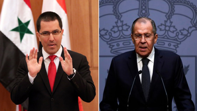 Russian Foreign Minister Sergei Lavrov (R) and his Venezuelan counterpart Jorge Arreaza. [File Photo: China Plus]