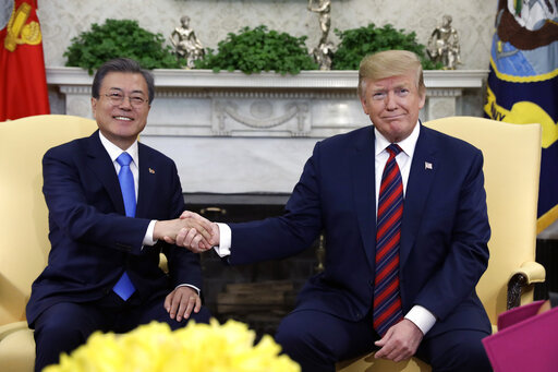 President Donald Trump meets with South Korean President Moon Jae-in in the Oval Office of the White House, Thursday, April 11, 2019, in Washington.[Photo: AP]