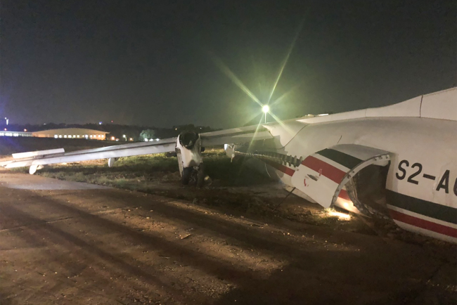 In this handout photo provided by Myanmar Department of Civil Aviation, the Biman Bangladesh Airline plane is seen after an incident in Yangon International airport, Wednesday, May 8, 2019, in Yangon, Myanmar. [Photo: AFP]