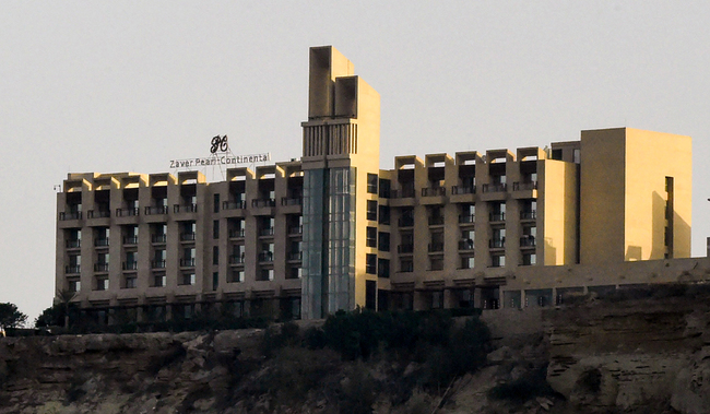 This picture taken on March 8, 2019 shows a general view of the five-star Zaver Pearl Continental hotel known as the Pearl Continental, located on a hill in the southwestern Pakistani city of Gwadar, where gunmen stormed the building. [File Photo: AFP]