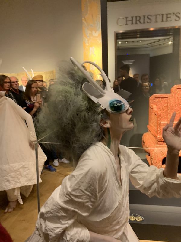 Performers played mythical creatures from "The Classic of Mountains and Seas", the "Shan Hai Jing", at a show at Christie's auction room in London, on Monday, May 13. [Photo: China Plus/Kang Xindong]