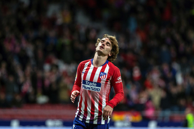 Atletico's Antoine Griezmann reacts during the Spanish LaLiga soccer match between Atletico de Madrid and Girona at 'Wanda Metropolitano' stadium in Madrid, Spain, 02 April 2019. [Photo: IC]