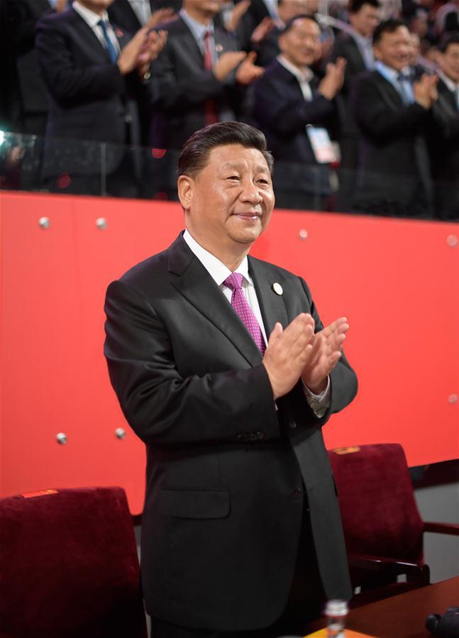 Chinese President Xi Jinping attends the Asian culture carnival, a major event of the ongoing Conference on Dialogue of Asian Civilizations, at the National Stadium in Beijing, capital of China, on May 15, 2019. Xi and his wife Peng Liyuan attended the carnival together with foreign guests on Wednesday evening. [Photo: Xinhua]