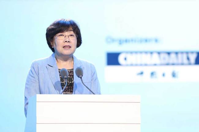 Cao Xiaohong addresses the 7th session of Vision China held in Tianjin Media Theatre, May 17, 2019. [Photo: China Daily/Wang Jing] 