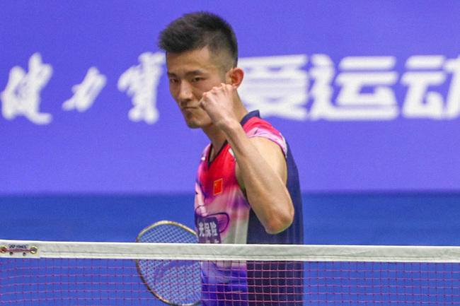 Chen Long celebrates after a 2-0 hard-fought win over Sameer Verma 21-17, 22-20 in men's singles during the group match between China and India at the Sudirman Cup on May 22, 2019 in Nanning, China. [Photo: IC]