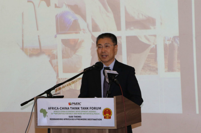 Chinese ambassador to Zambia Li Jie gives the keynote speech at the opening of the Africa-China Think Tank Forum held in Lusaka, Zambia on Thursday, May 23, 2019. [Photo: China Plus/Gao Junya]