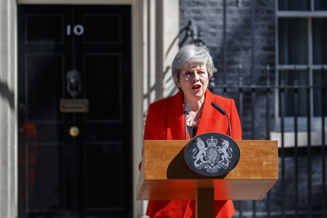 Britain's Prime Minister Theresa May announces her resignation outside 10 Downing Street in central London on May 24, 2019. [Photo: AFP]