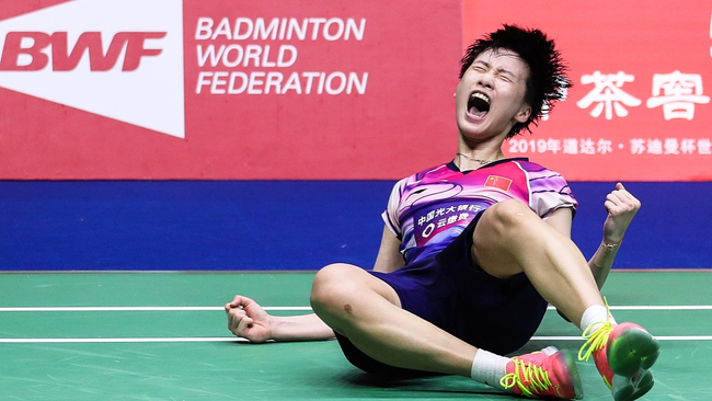 China's Chen Yufei celebrates after defeating Japan's Akane Yamaguchi during their women's singles final match at the 2019 Sudirman Cup world badminton championships in Nanning, south China's Guangxi Zhuang Autonomous Region, on May 26, 2019. [Photo: AFP]