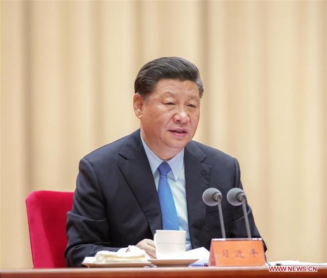 Chinese President Xi Jinping, also general secretary of the Communist Party of China Central Committee and chairman of the Central Military Commission, speaks at a key meeting to launch a campaign themed "staying true to our founding mission" among all Party members in Beijing, capital of China, May 31, 2019. [Photo: Xinhua/Ju Peng]