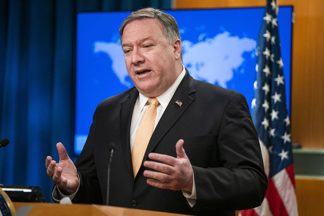 US Secretary of State Mike Pompeo announces the State Department will not renew sanction waivers for countries importing Iranian oil at the State Department in Washington, DC, USA, 22 April 2019. [Photo: IC]