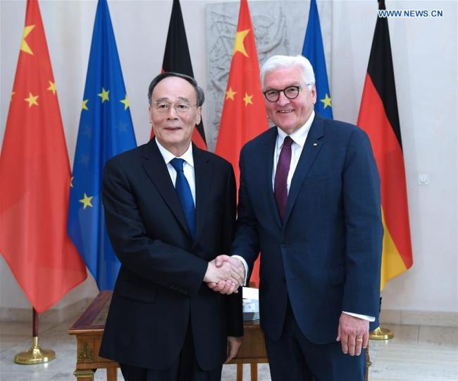Chinese Vice President Wang Qishan meets with German President Frank-Walter Steinmeier in Berlin, Germany, May, 31, 2019. Wang Qishan paid a visit to Germany from Thursday to Sunday at the invitation of the German Federal Government. [Photo: Xinhua]