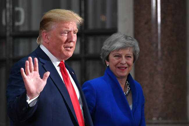 US President Donald Trump (L) and Britain's Prime Minister Theresa May leave after giving a joint press conference at the Foreign and Commonwealth office in London on June 4, 2019. [Photo: AFP/Mandel Ngan]