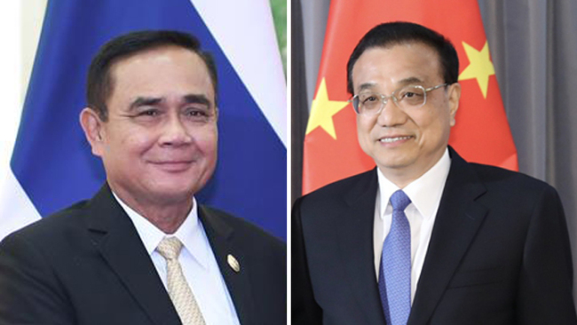 Chinese Premier Li Keqiang(R) and Thai Prime Minister Prayut Chan-o-cha(L). [File Photo; China Plus] 