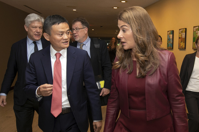 Jack Ma, and Melinda Gates, leave a television studio at United Nations headquarters, Monday, June 10, 2019, after a live conversation with U.N. Secretary General Antonio Guterres on digital cooperation. [Photo: AP]