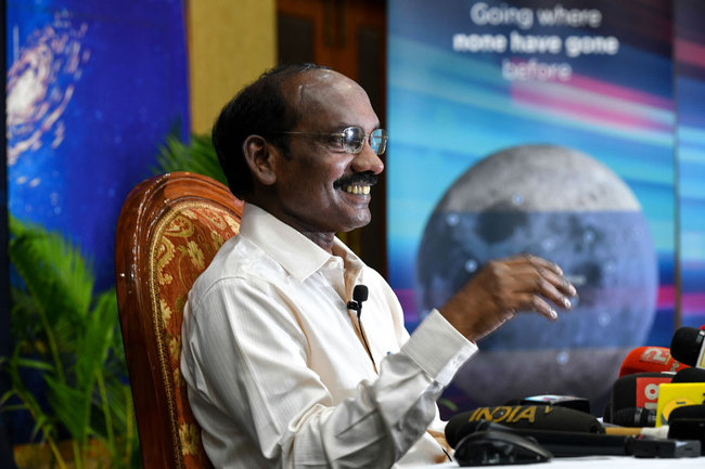 Indian space scientist and Chairman of the Indian Space Research Organization (ISRO), Kailasavadivoo Sivan, reacts as he speaks during a press conference at the ISRO headquarters Antariksh Bhavan in Bangalore on June 12, 2019. [File photo: AFP/Manjunath Kiran]