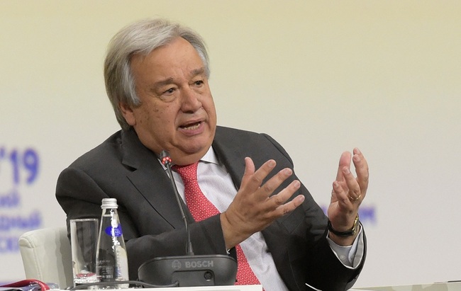 United Nations Secretary-General Antonio Guterres attends the St. Petersburg International Economic Forum (SPIEF) in Saint Petersburg on June 6, 2019. [File photo: AFP]