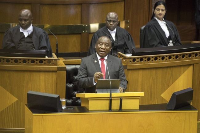 South African President Cyril Ramaphosa makes the State of the Nation Address in Cape Town on Thursday, June 20. [Photo: China Plus/Gao Junya]