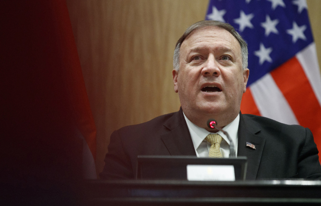 U.S. Secretary of State Mike Pompeo speaks during a news conference with Indian Foreign Minister Subrahmanyam Jaishankar at the Foreign Ministry in New Delhi, India, Wednesday, June 26, 2019. [Photo: IC]