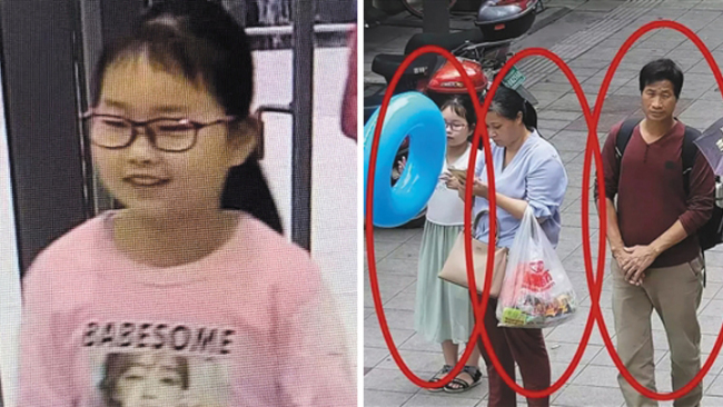 A combo photo shows the 9-year-old Hangzhou girl Zhang Zixin (left) and the tenant couple walking on the street. [Photo: China Plus/xiangshan.gov.cn]