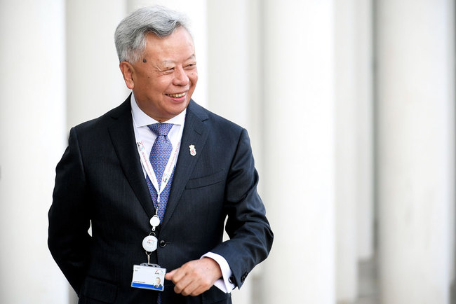 AIIB President Jin Liqun reacts prior to the 4th annual meeting of the Asian Infrastructure Investment Bank (AIIB) at the European Convention Centre in Luxembourg, July 12, 2019. [File photo: EPA/Sascha Steinbach]