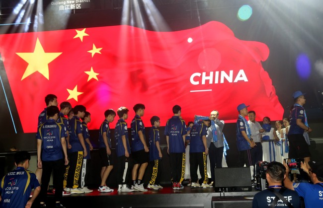 Chinese players claimed four gold medals in the six title events at the 2019 World Cyber Games (WCG) Grand Final that concluded in Xi'an, capital city of northwest China's Shaanxi province, on Sunday, July 21, 2019. [Photo: IC]