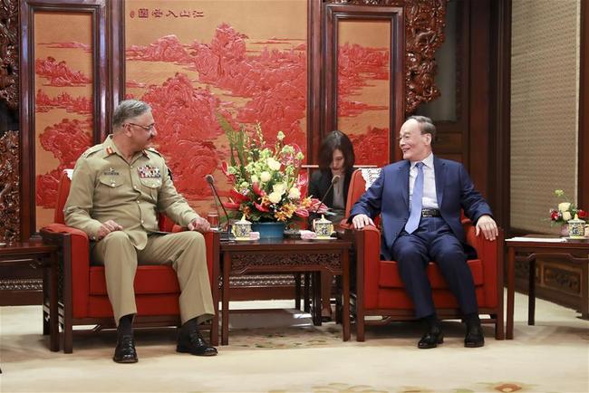 Chinese Vice President Wang Qishan (R) meets with Zubair Mahmood Hayat, Pakistan's chairman of the Joint Chiefs of Staff Committee, in Beijing, capital of China, July 30, 2019. [Photo: Xinhua]