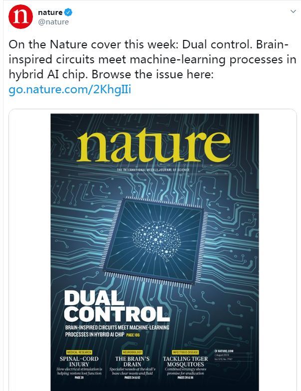 The screenshot shows the China-developed chip Tianjic has made the cover of the leading scientific journal Nature. [Photo: China Plus]