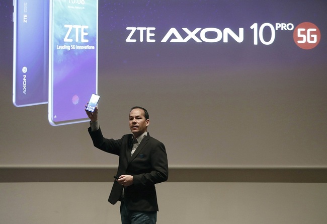 New ZTE Axon 10 Pro 5G is presented on the opening day of the Mobile World Congress 2019 (MWC19), in Barcelona, Spain, February 25, 2019. [File Photo: EPA via IC/Andreu Dalmau] 