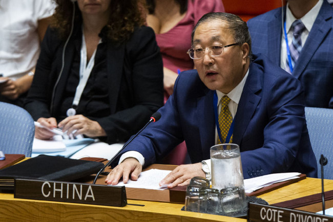 Zhang Jun, China's permanent representative to the United Nations, speaks during a Security Council meeting at the United Nations on August 20, 2019 in New York City. [File photo: Getty Images/Eduardo Munoz Alvarez]