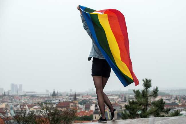 A participant waves a rainbow flag during the 9th gay pride event in the Czech capital Prague on August 10, 2019. [File photo: AFP]